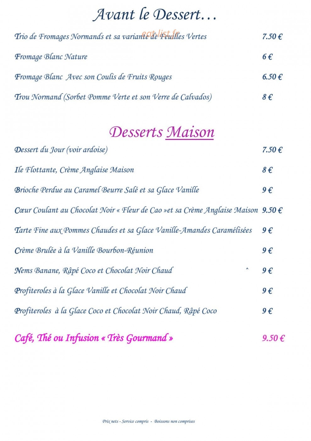 Restaurant de la Mer — carte page 5