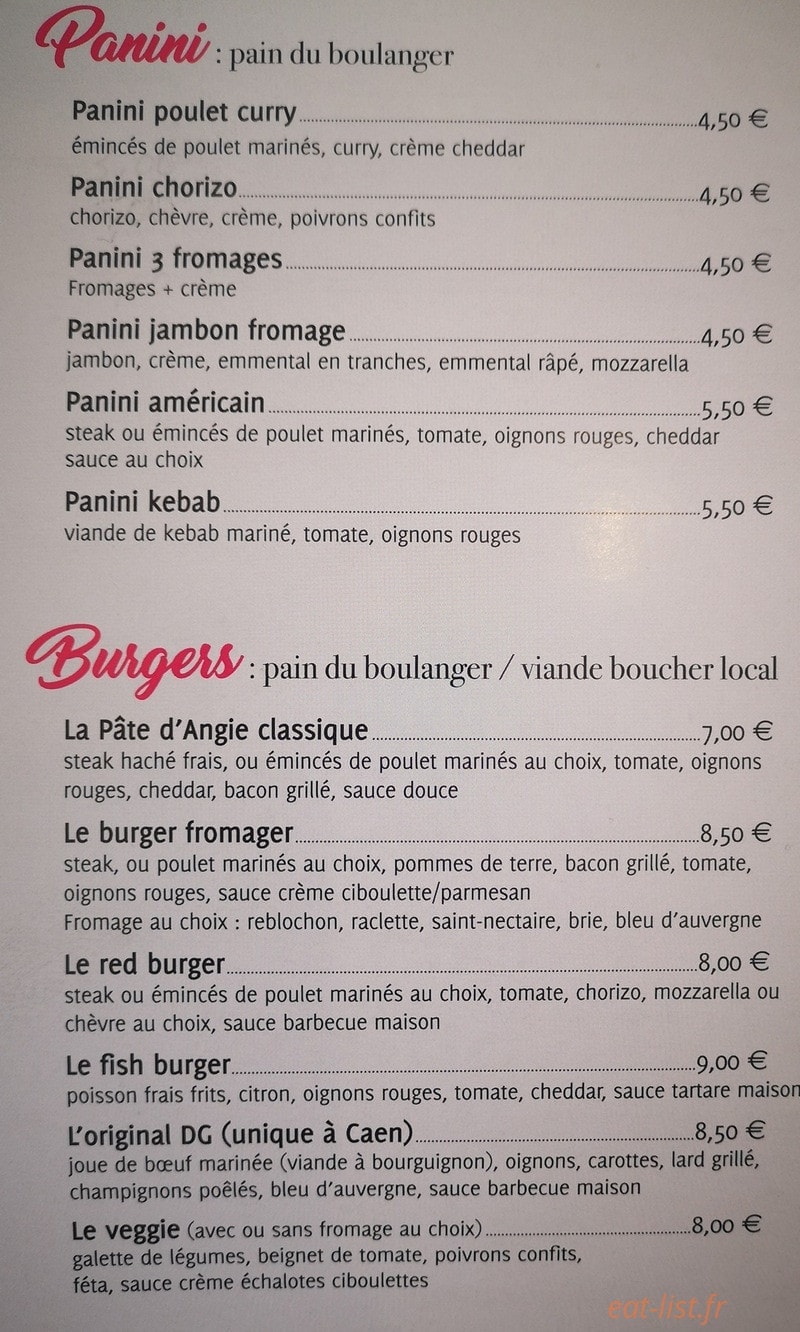 La Pate d'Angie — carte page 1
