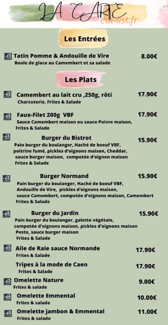Le Bistrot d'Angèle — carte page 1