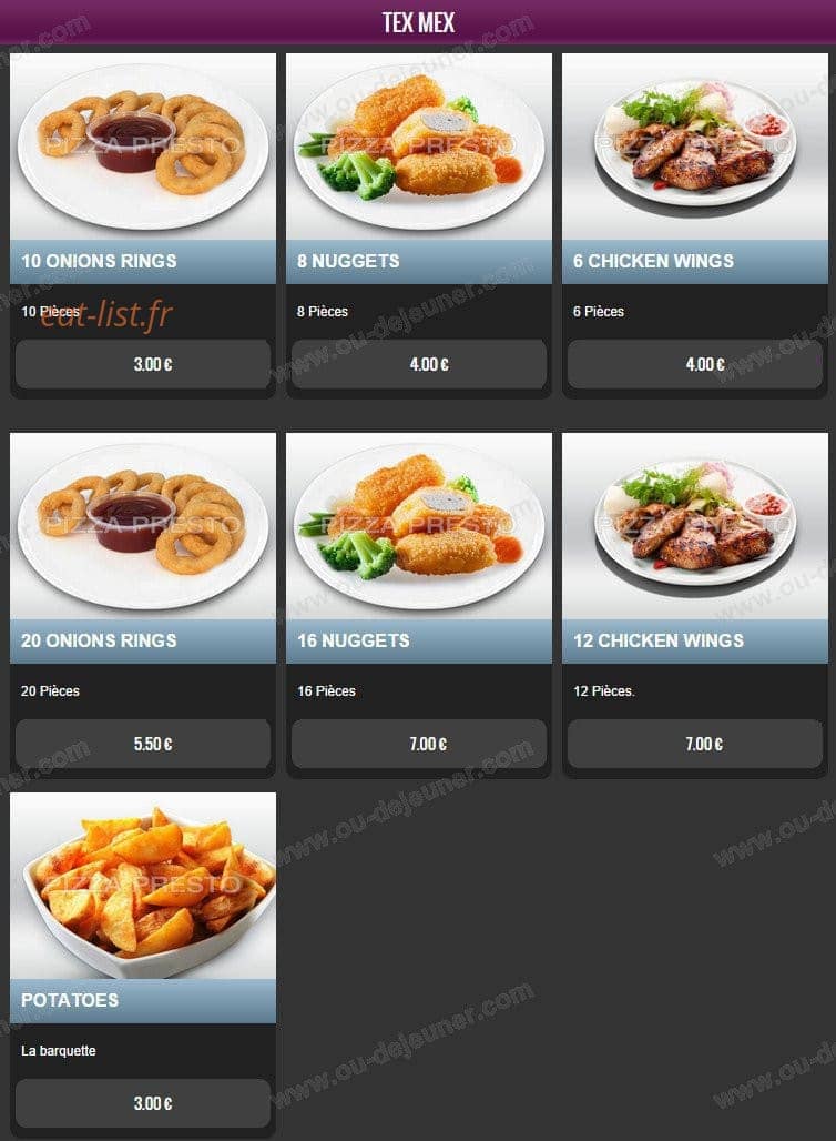 Pizza Presto — carte page 1