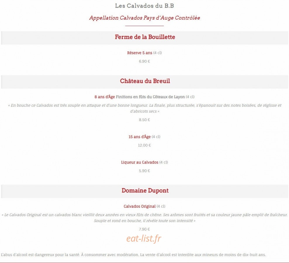Le Bistrot Blonvillais — carte page 17