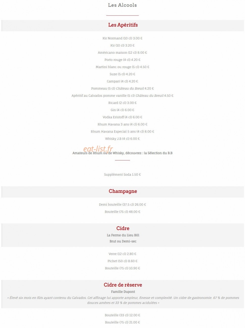 Le Bistrot Blonvillais — carte page 12