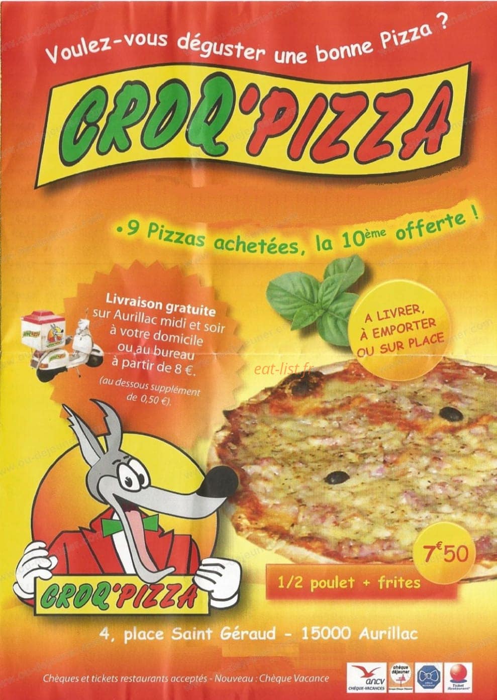 Croq'Pizza — carte page 1