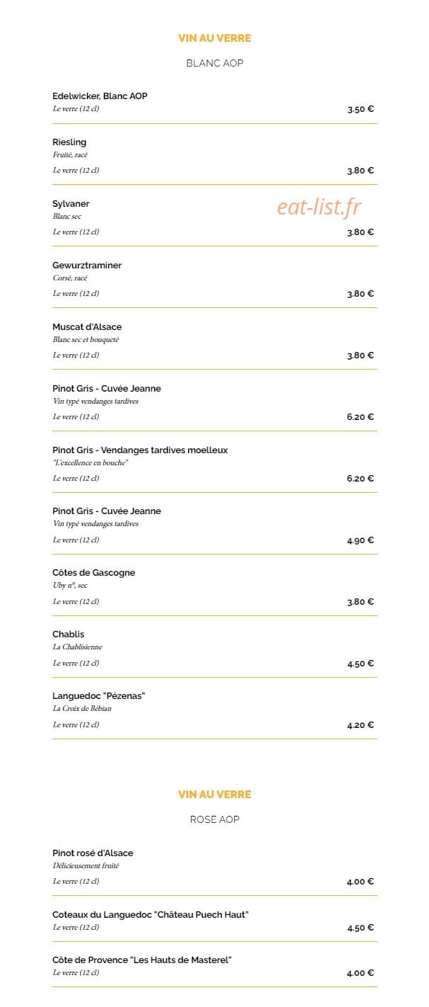 La Taverne, — carte page 15