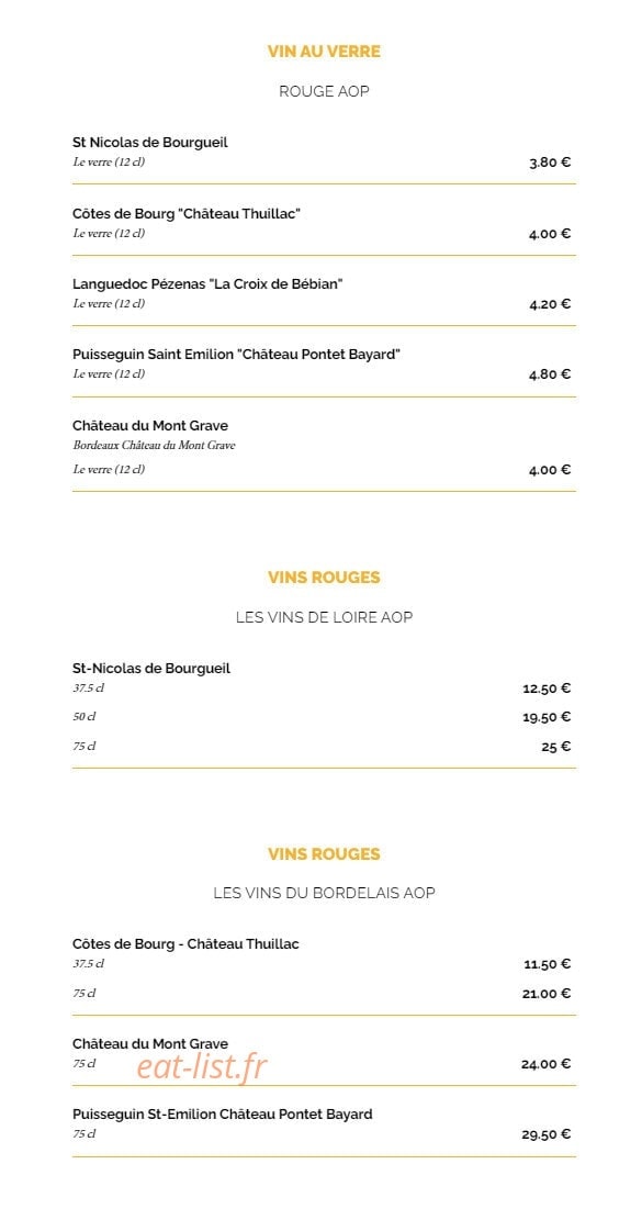 La Taverne, — carte page 16