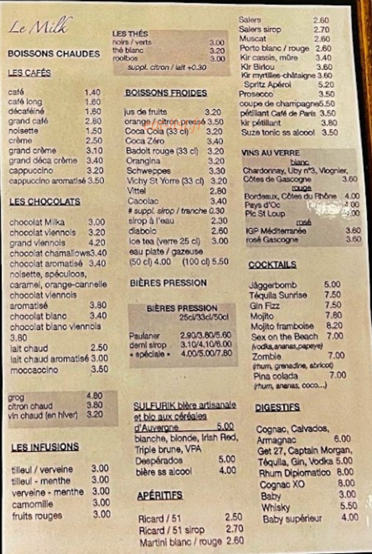 Milk Bar — carte page 2