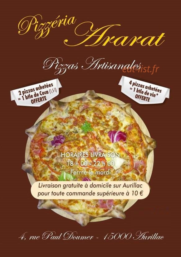Pizzéria Ararat — carte page 1