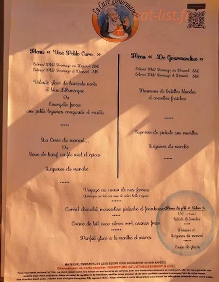 La Cure Gourmande — carte page 1