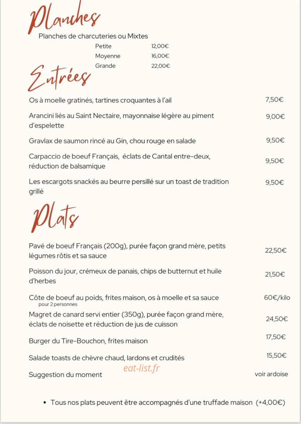 Au Tire Bouchon — carte page 1