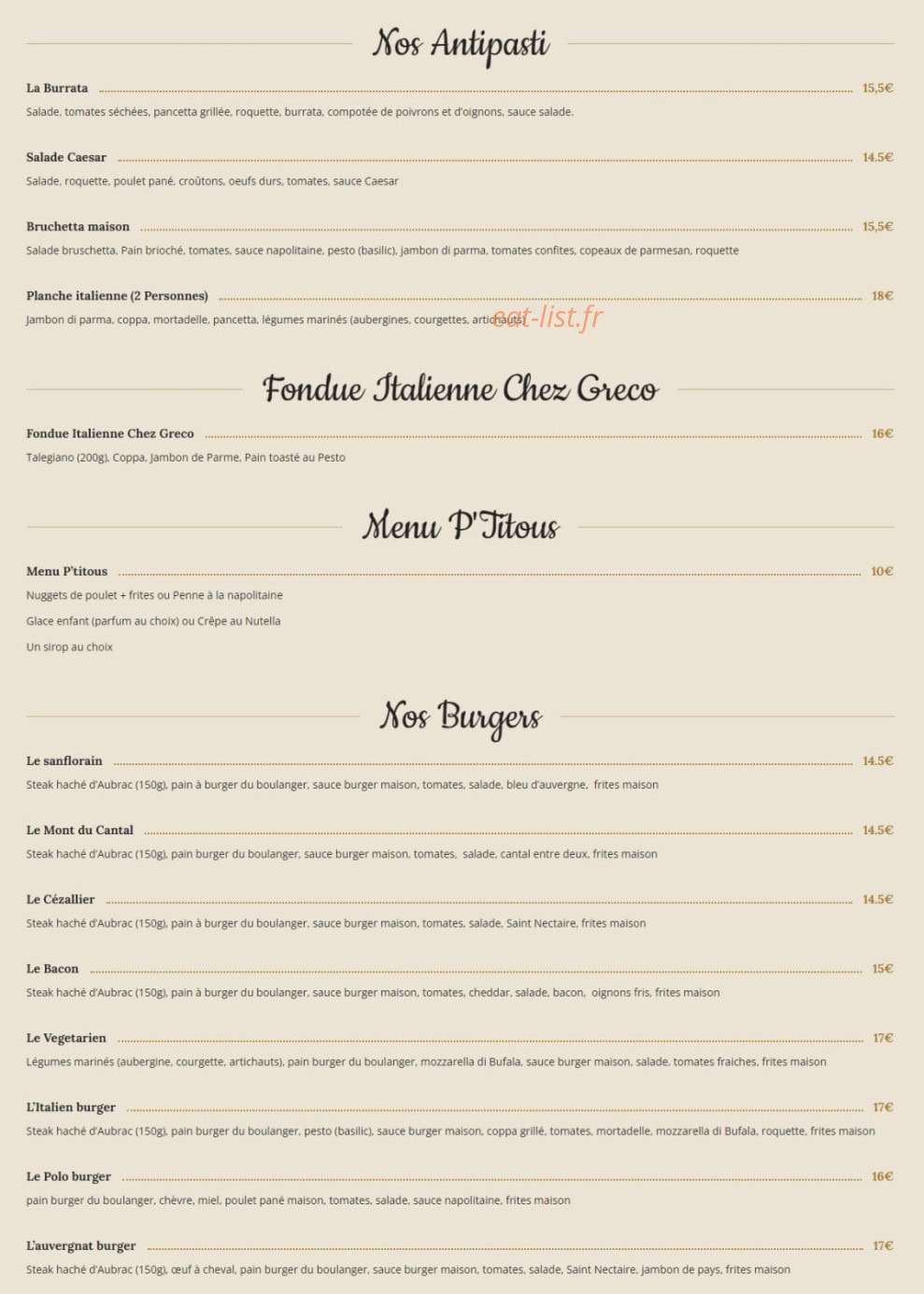 Chez Greco — carte page 1