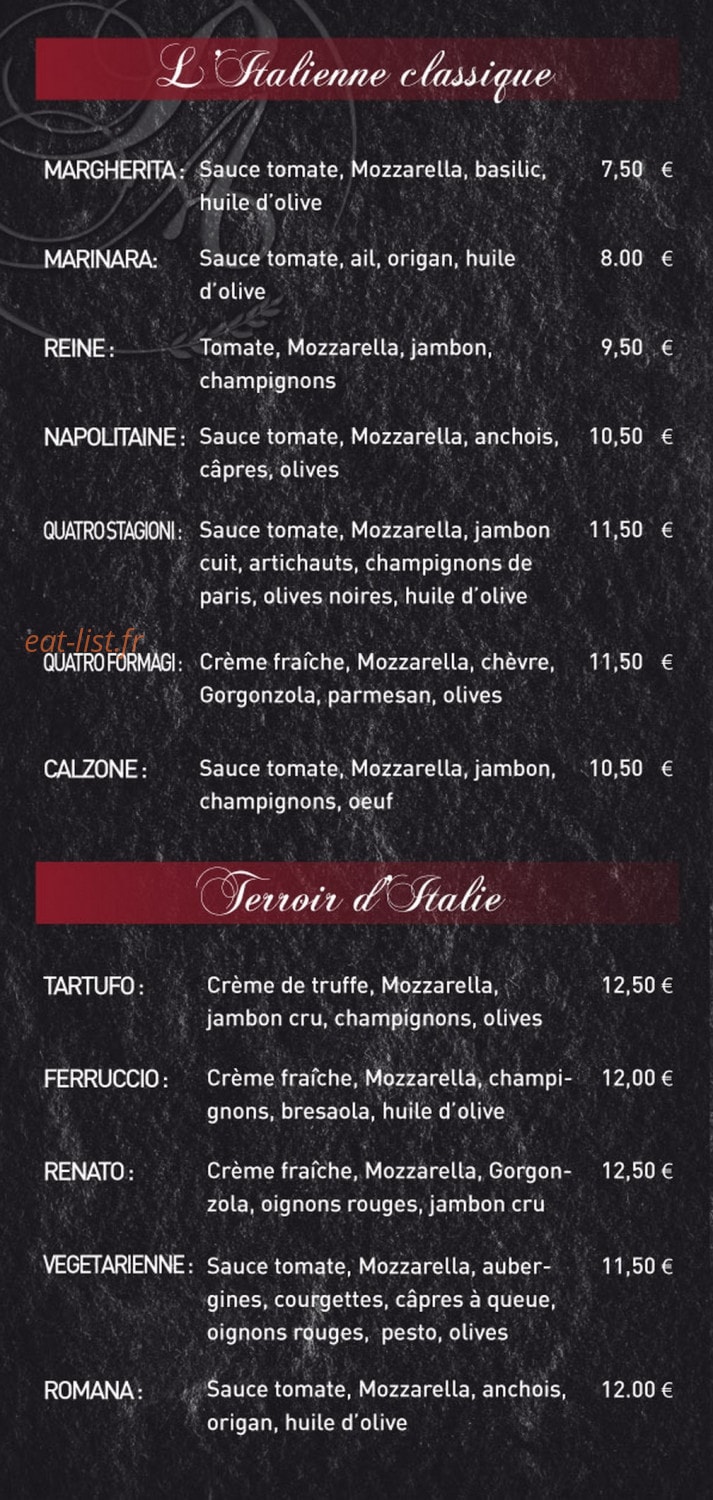 L’adagio Pizzas — carte page 2