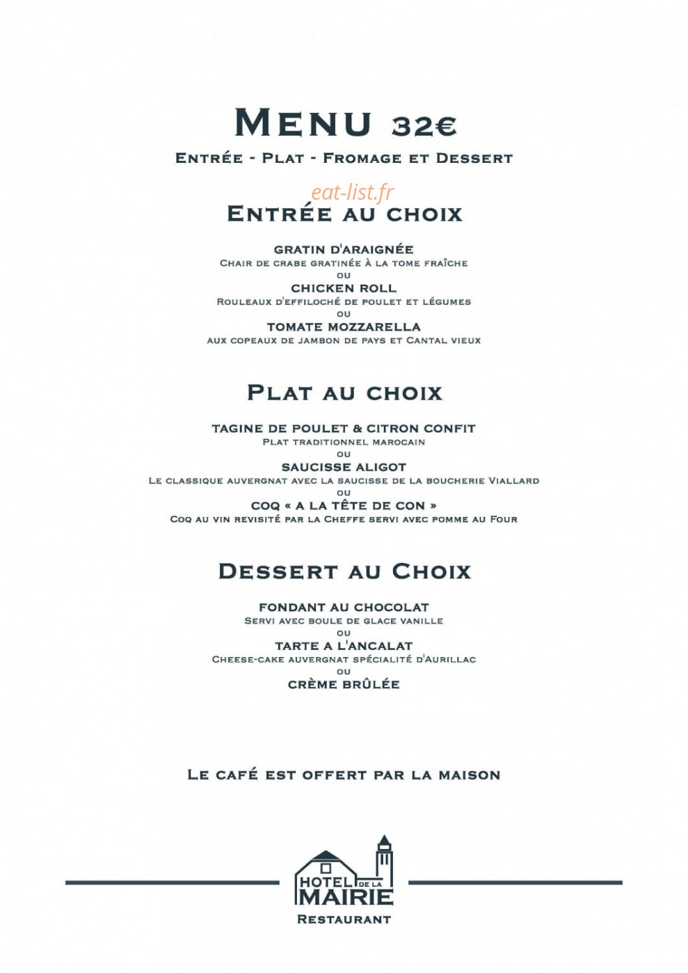 Hotel Restaurant De La Mairie — carte page 1