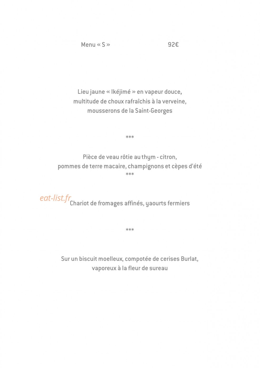 Restaurant Serge Vieira — carte page 1
