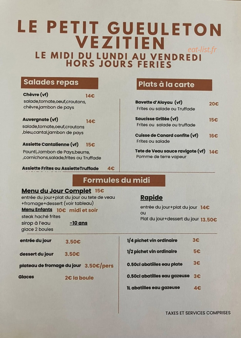Le Petit Gueuleton Vézitien — carte page 1