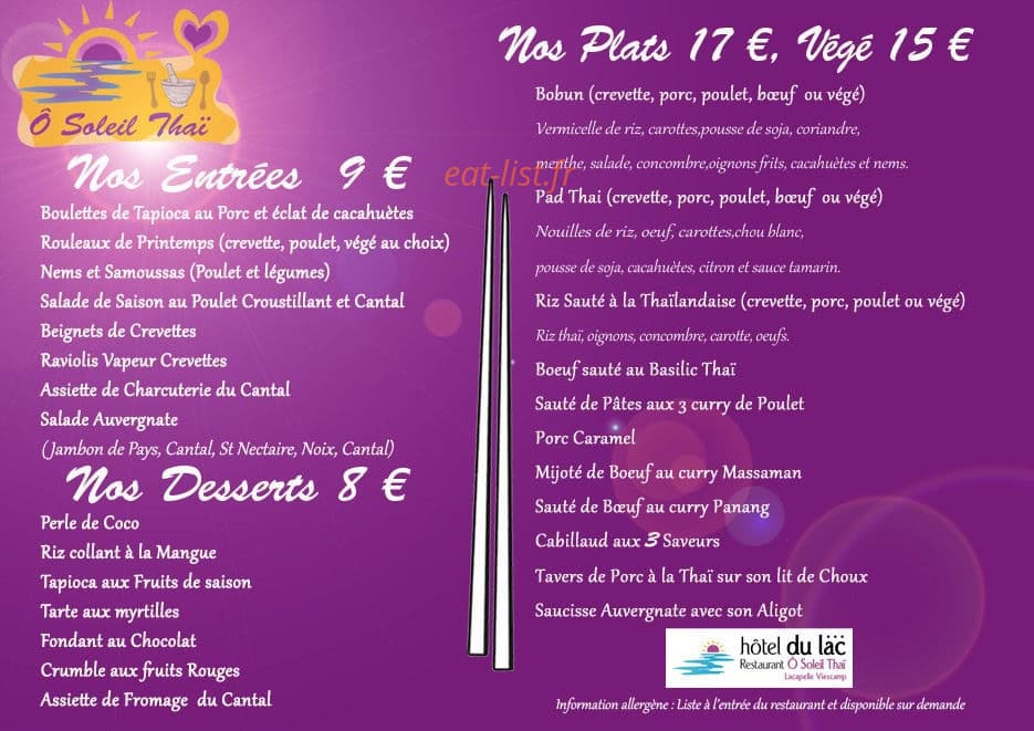 Ô Soleil Thaï — carte page 1