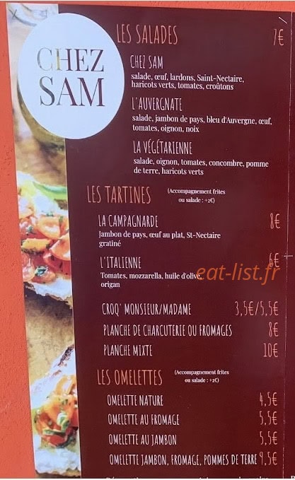 Chez SAM — carte page 1