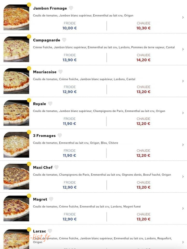 Pizzas Borie — carte page 2