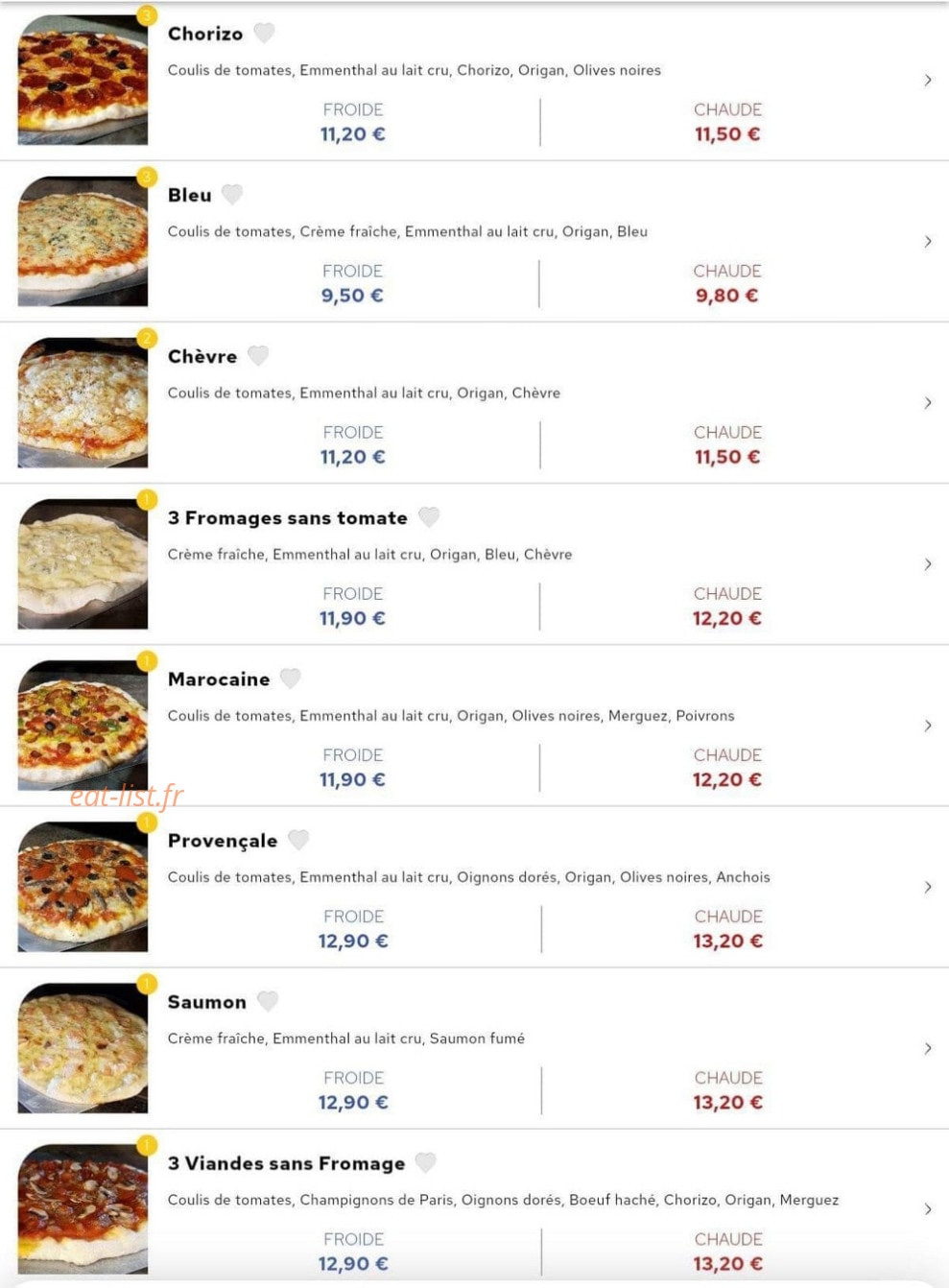 Pizzas Borie — carte page 1