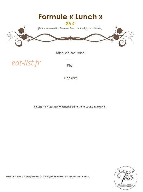 Auberge de la Tour — carte page 1