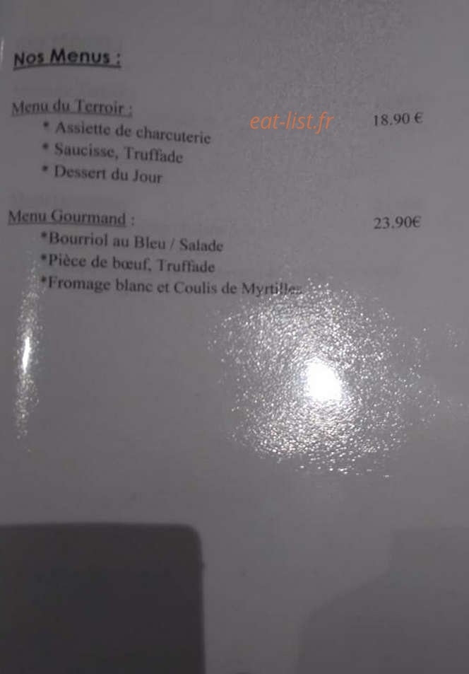 Carte et menu de Auberge Occitane à Saint Mamet la Salvetat — Les menus