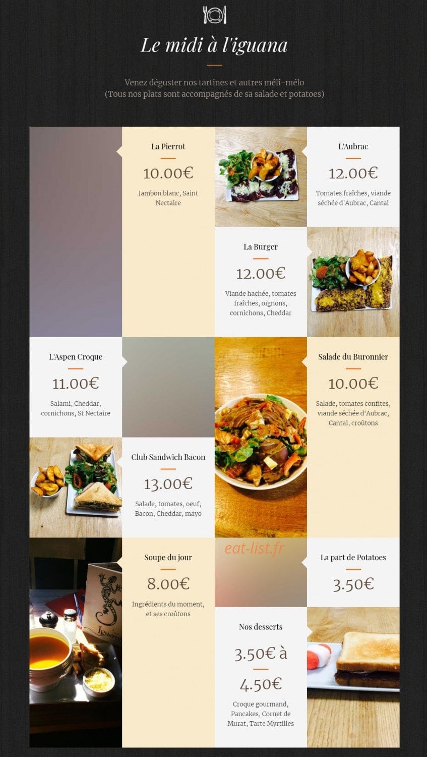 Iguana Café Lioran — carte page 1