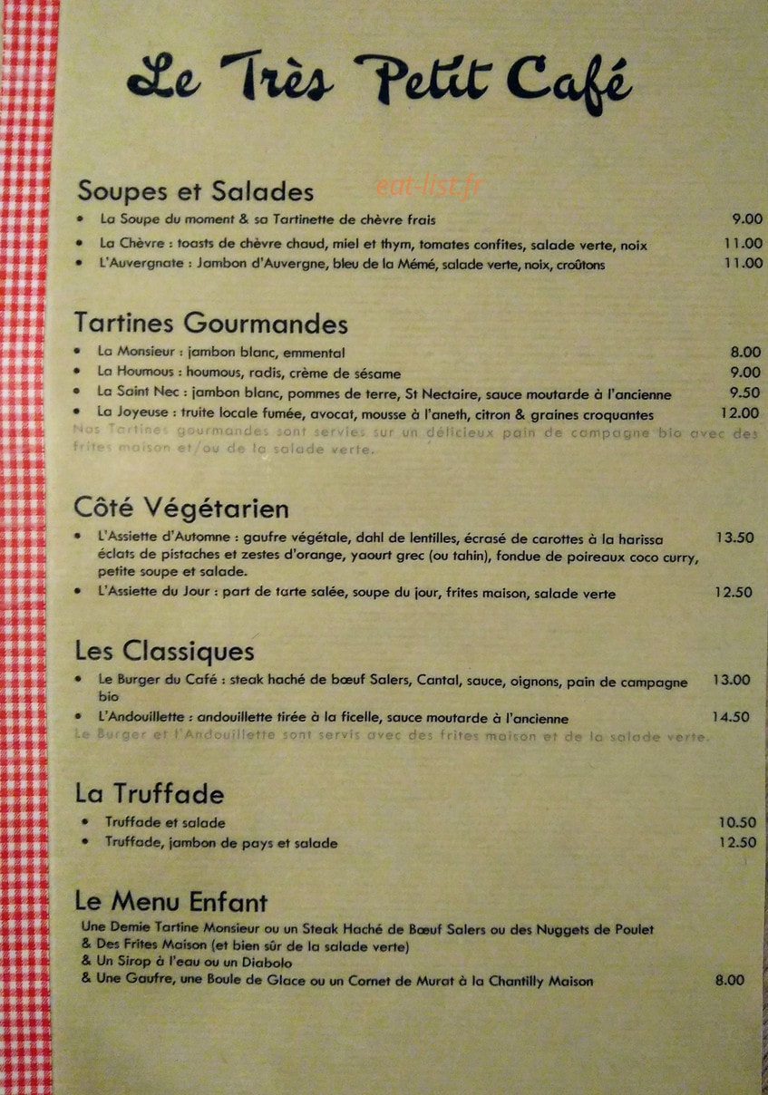 Le Très Petit Café — carte page 1