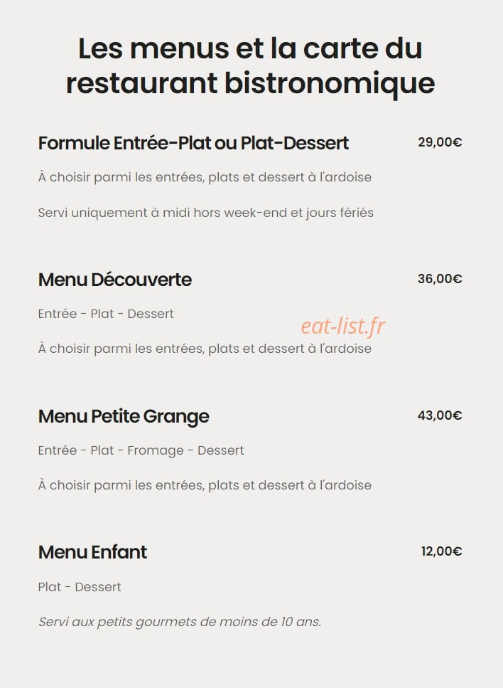 La Petite Grange — carte page 3