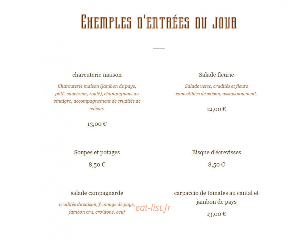 Auberge paysanne — carte page 2