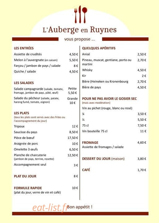 L'Auberge en Ruynes — carte page 1
