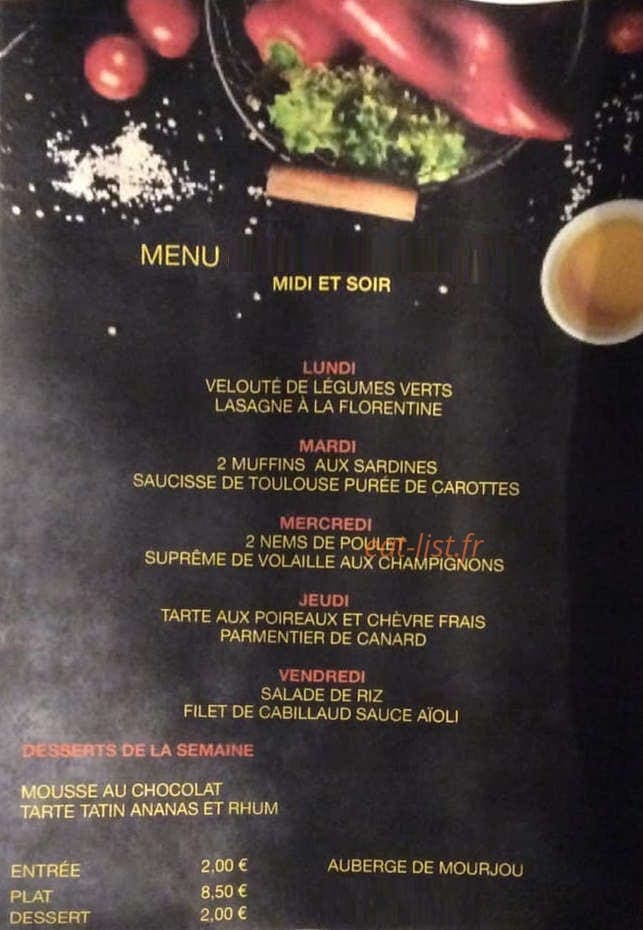 Auberge de Mourjou — carte page 1