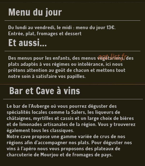 L'Auberge de Mourjou — carte page 2