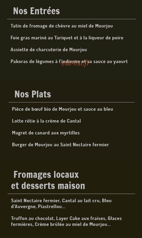 L'Auberge de Mourjou — carte page 1