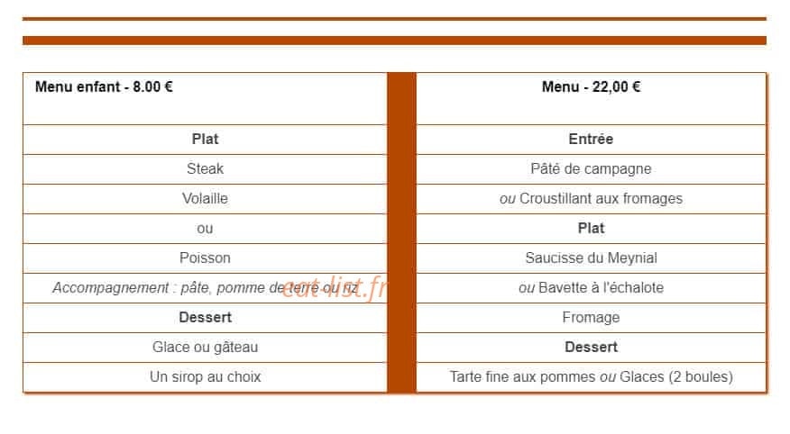 Carte et menu de Au P'tit Festin à Anglards de Salers — menu enfant et menu 22€