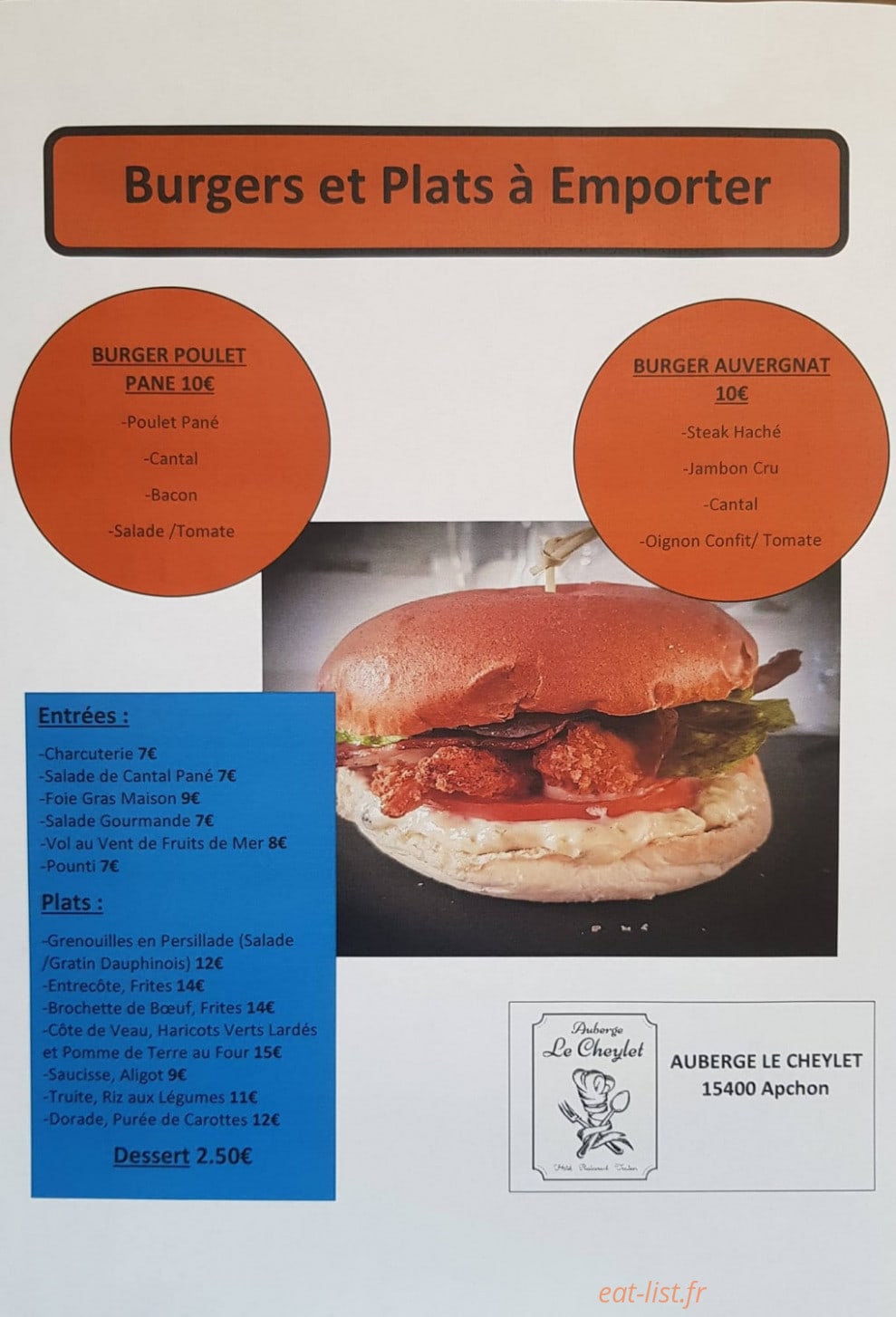 Auberge Le Cheylet — carte page 1