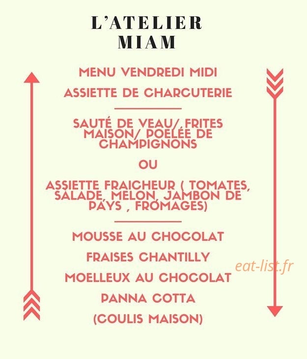 L'atelier Miam — carte page 1