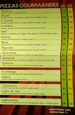 Pizzas Gourmandes — carte page 1