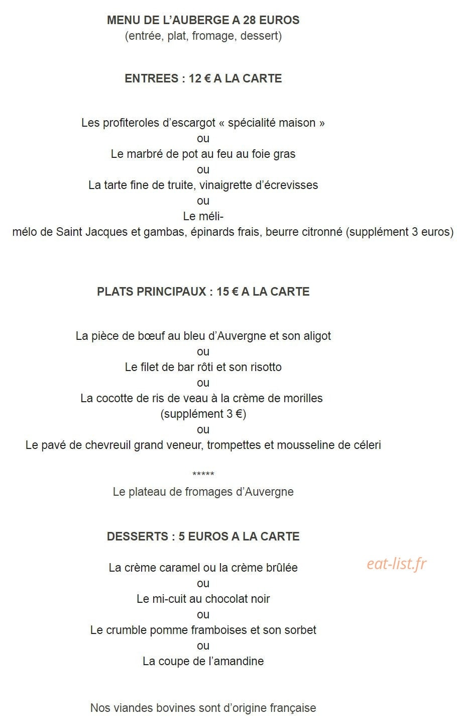 Auberge l'Amandine — carte page 3