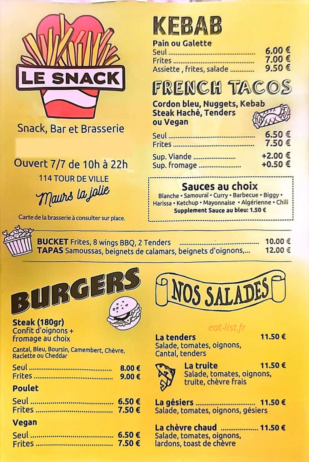 Le snack — carte page 1