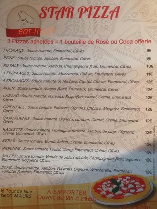 Star Pizza — carte page 1