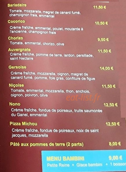 Pizza Michou — carte page 2