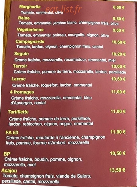 Pizza Michou — carte page 1