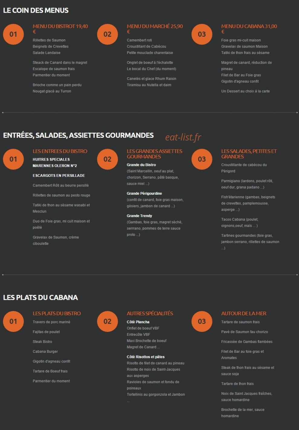 Cabana — carte page 1