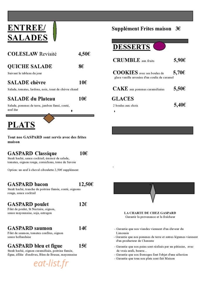 Gaspard burger — carte page 1