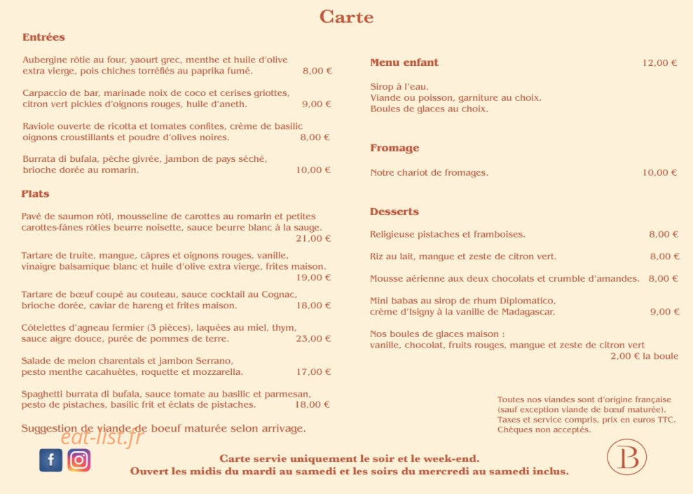 La Bistronomie — carte page 1