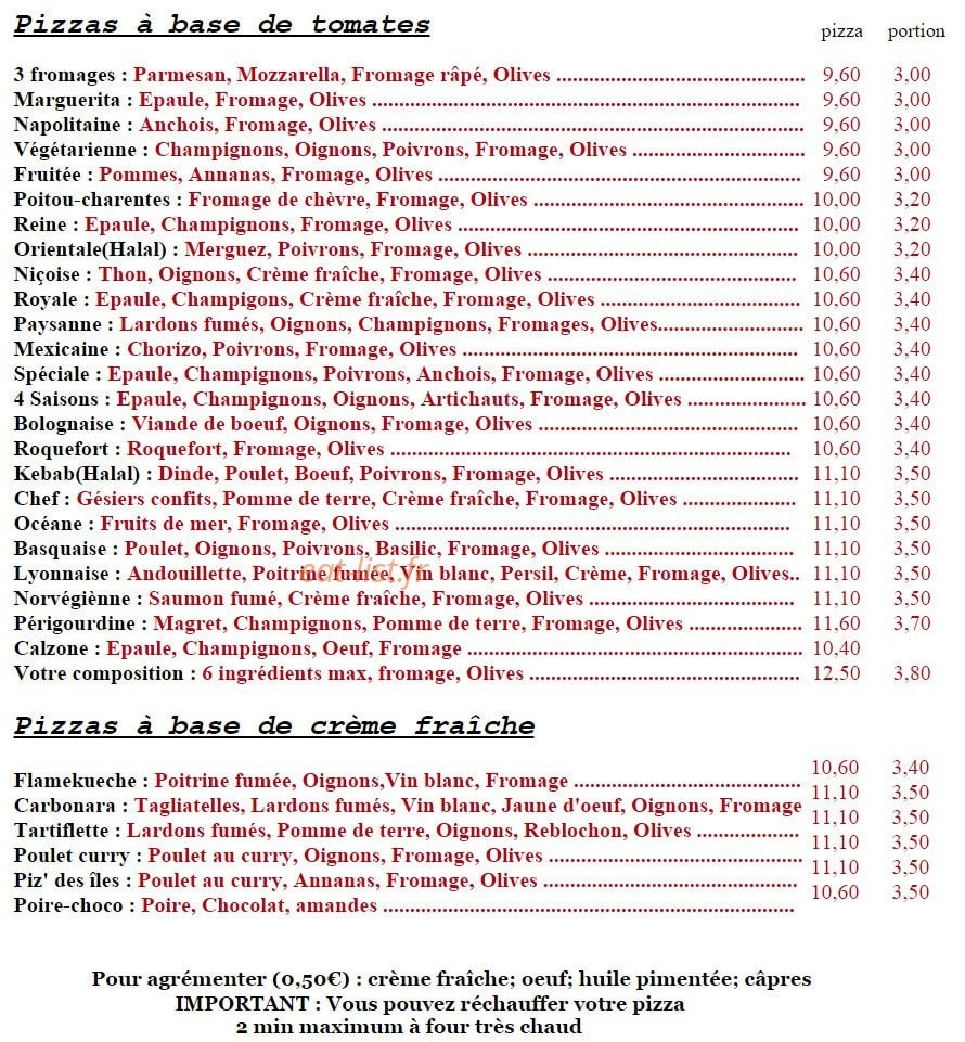 La pizz a body — carte page 1