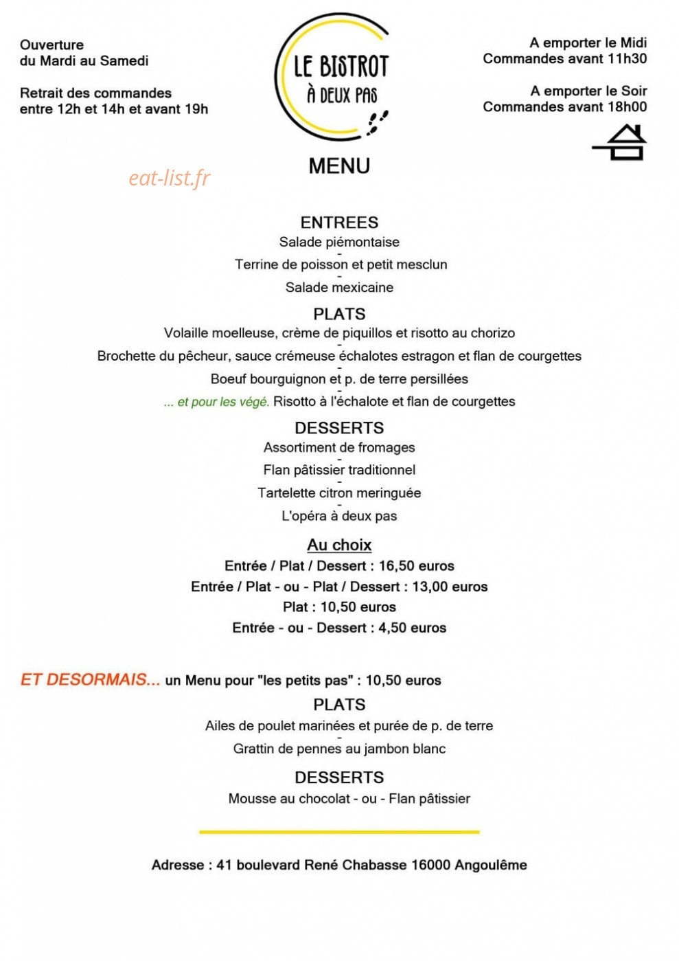 Le Bistrot à deux pas — carte page 1