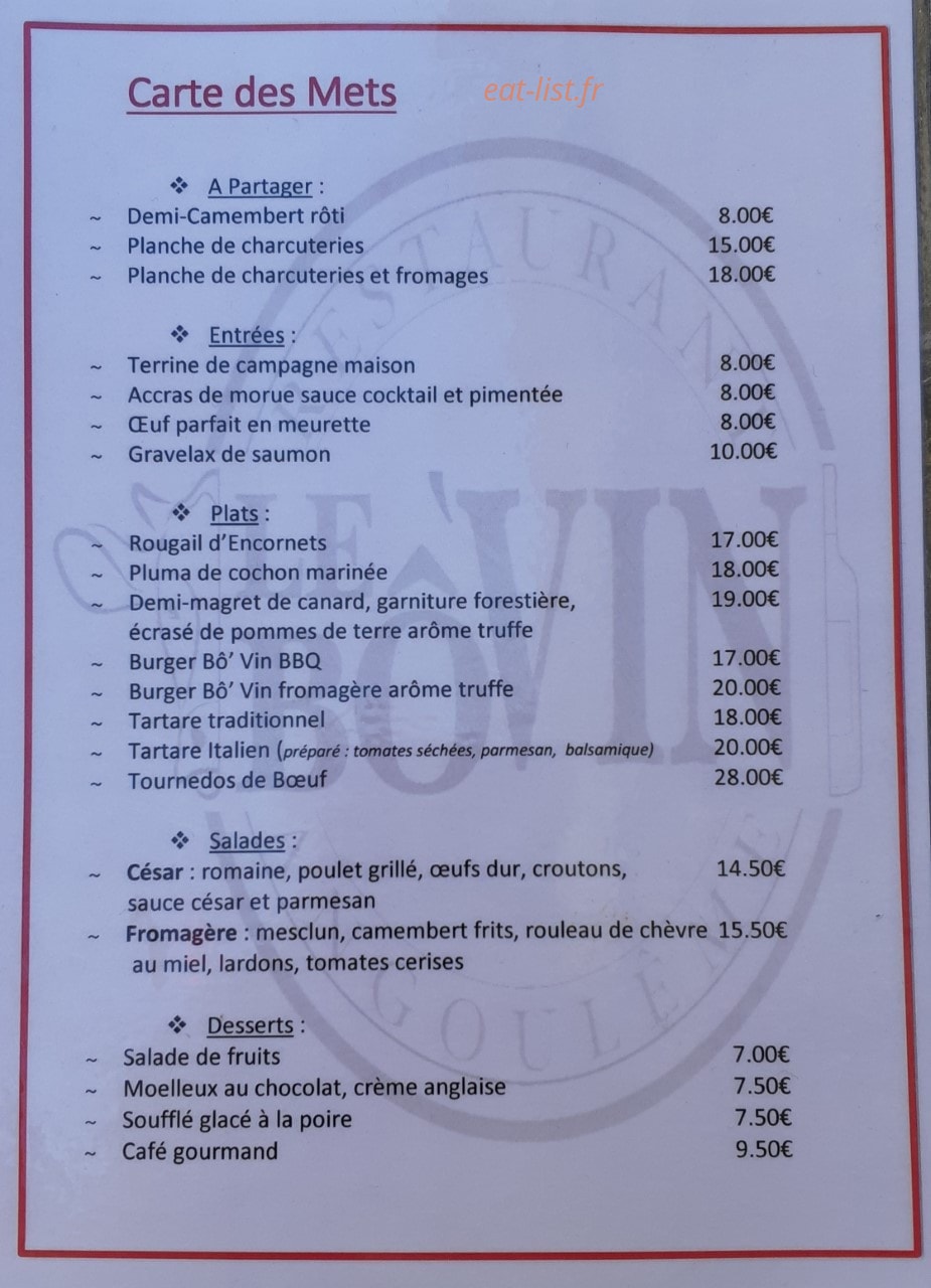 Le Bô'Vin — carte page 1