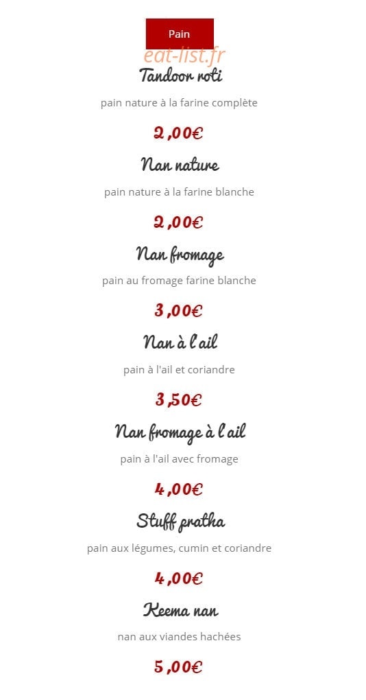 Restaurant moghol — carte page 16