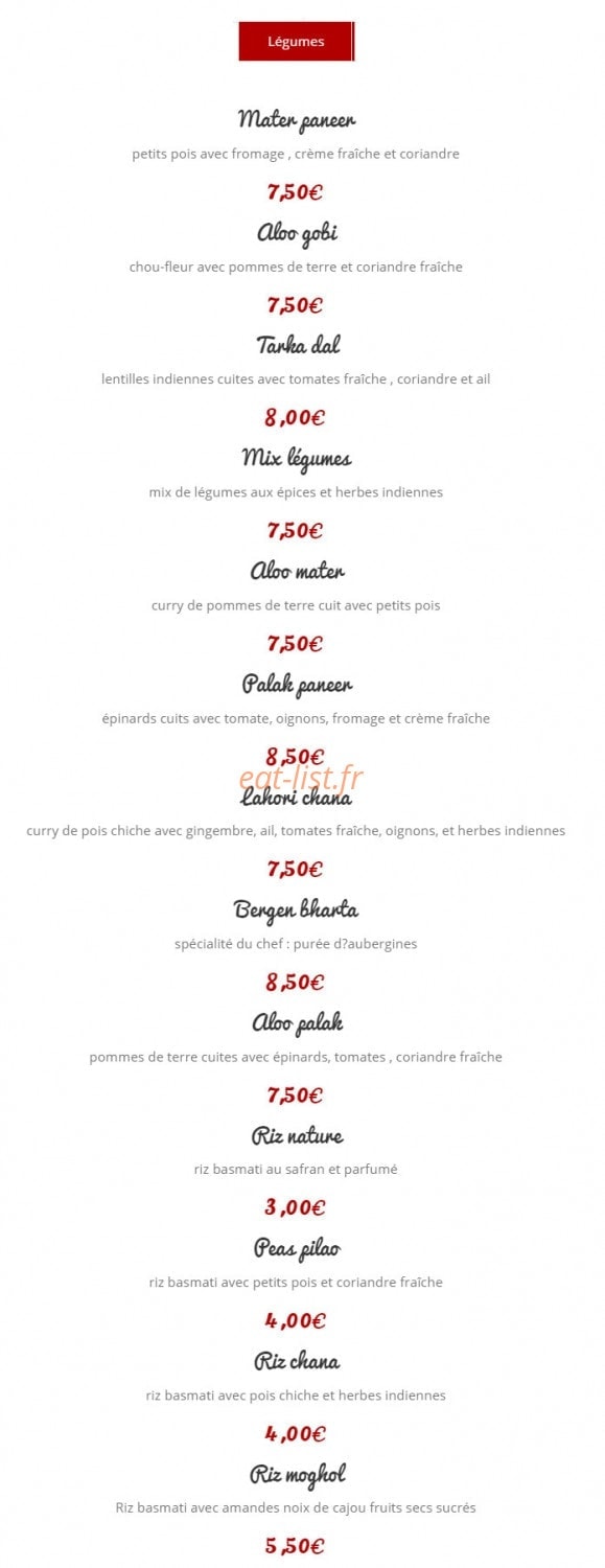 Restaurant moghol — carte page 12