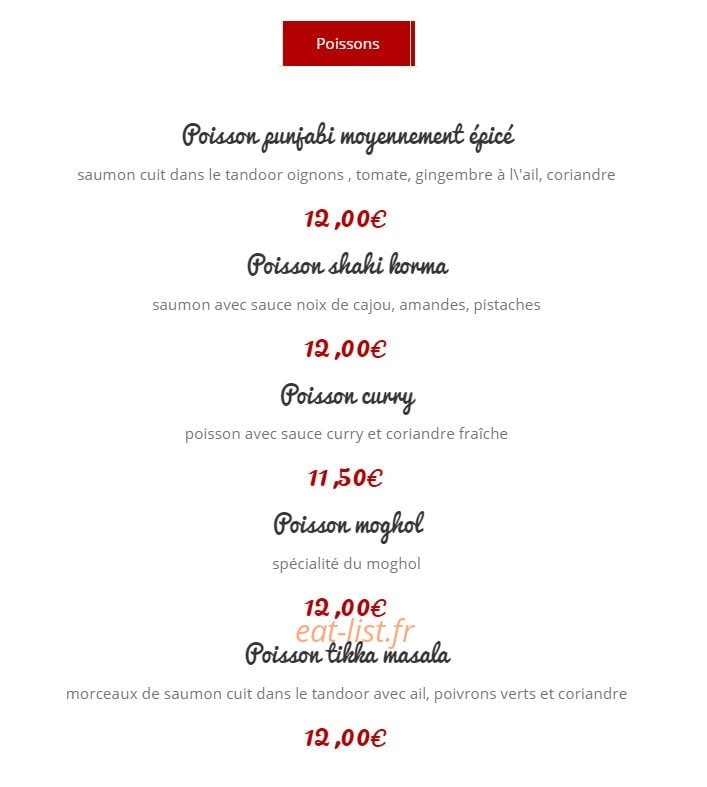 Restaurant moghol — carte page 9